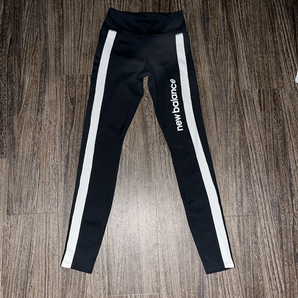 New Balance Black and White Leggings with Sporty Stripes